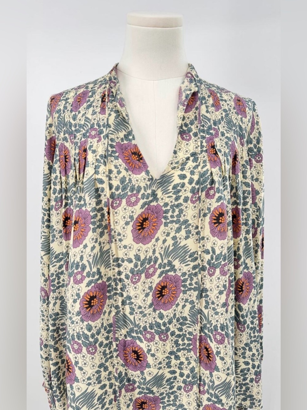 Natalie Martin Vanilla Mave Floral Top Boho Blouse Tassel V-neck Popover S